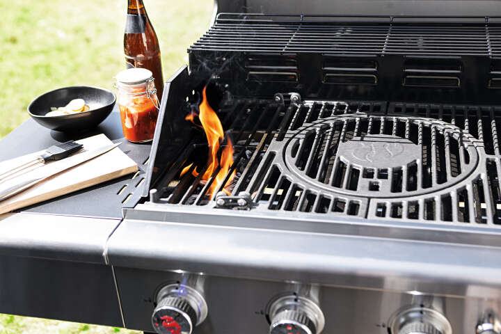 LANDMANN Triton 4.1 Gas- & Holzkohlegrill inkl. Grillaufsatz Edelstahl